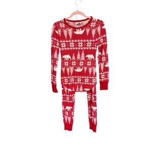Old Navy Women Red Bear Tree Fair Isle Long Sleeve Pajama Set Size Medium